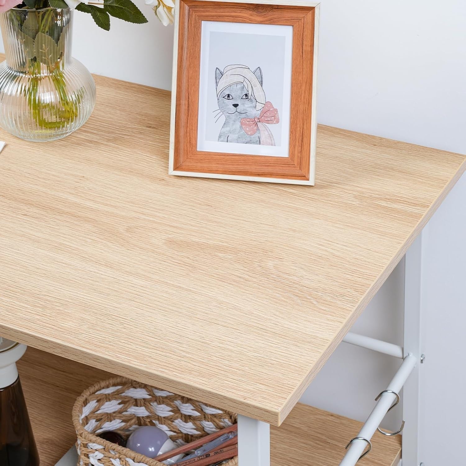 HOOBRO Kitchen Island Table with Storage, Power Outlet & Microwave Stand 90x48cm