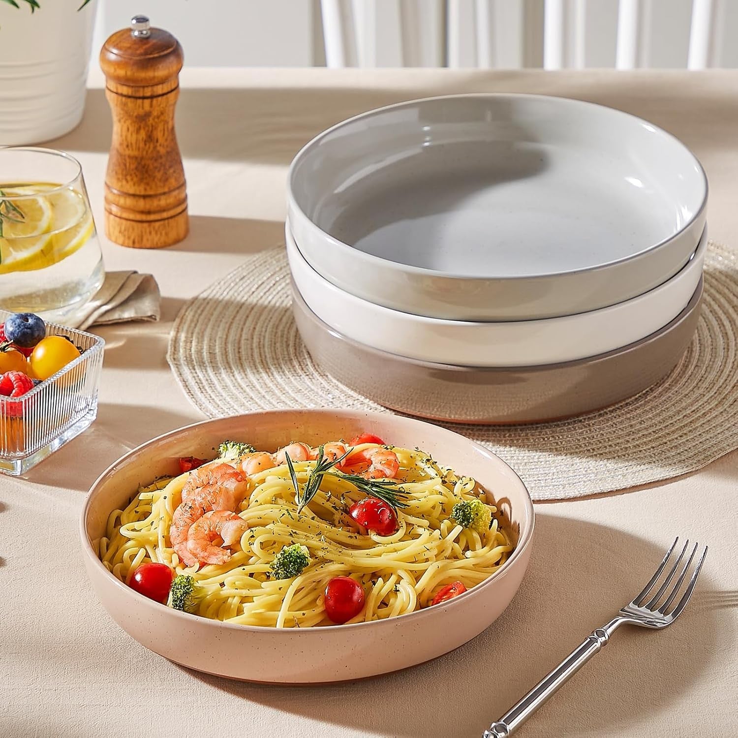 4 Piece Large Pasta Bowls 48oz Ceramic Soup Bowls Microwave Dishwasher Safe