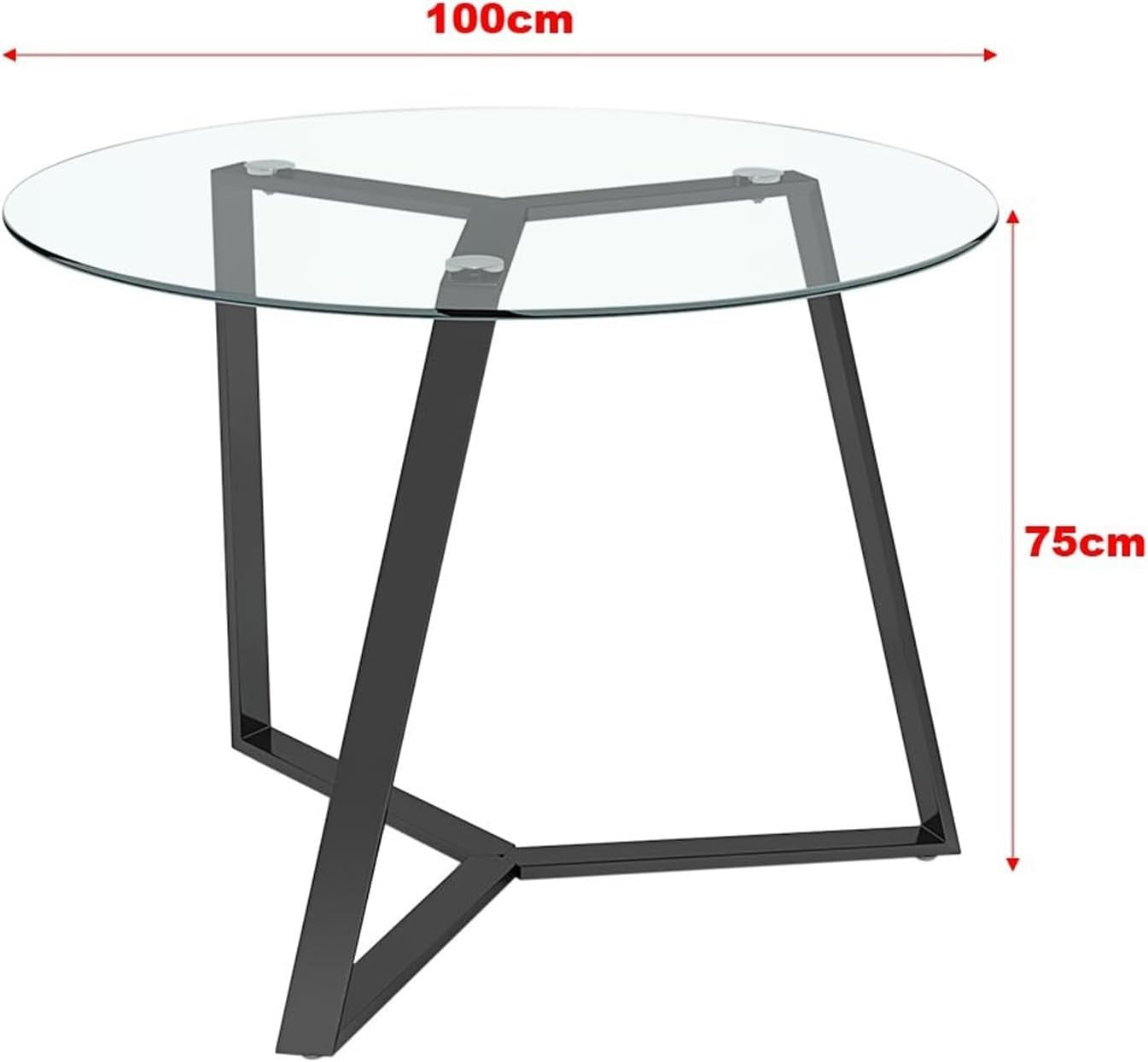 100cm Round Glass Dining Table with Black Metal Legs Modern Kitchen Table