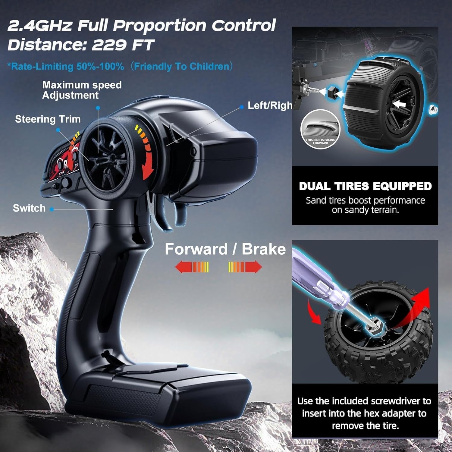 1:14 RC Car 40MPH 4WD Fast Waterproof Off-Road Monster Truck 2 Batteries