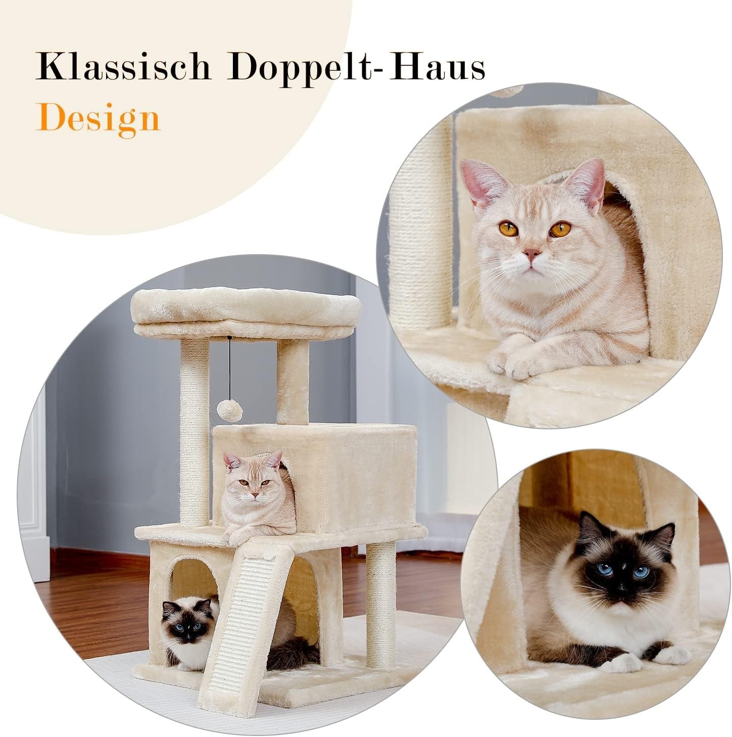 90cm Beige Cat Tree Tower Double Condo Scratching Posts Plush Perch