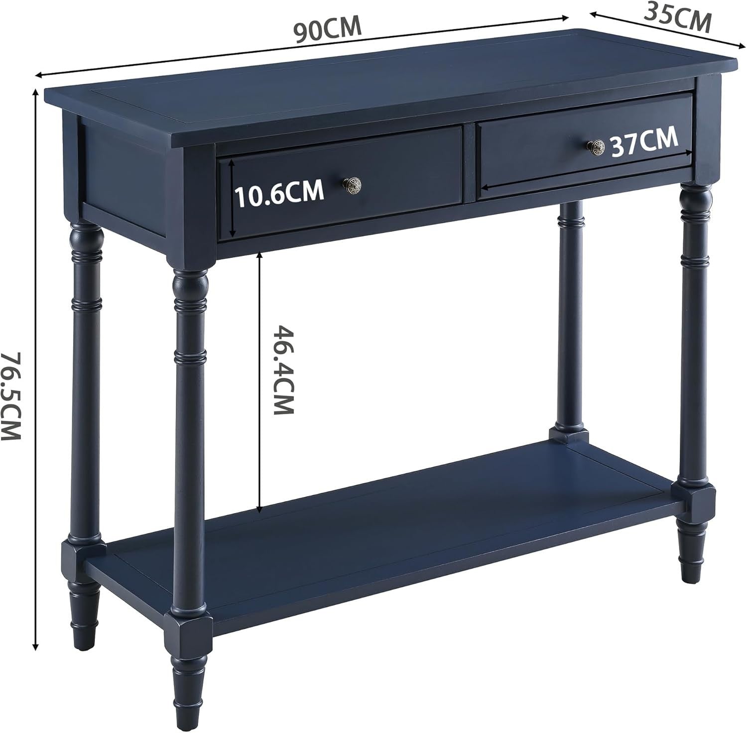 Blue Console Table with 2 Drawers & Shelf, 90x76.5cm, Sturdy Wood