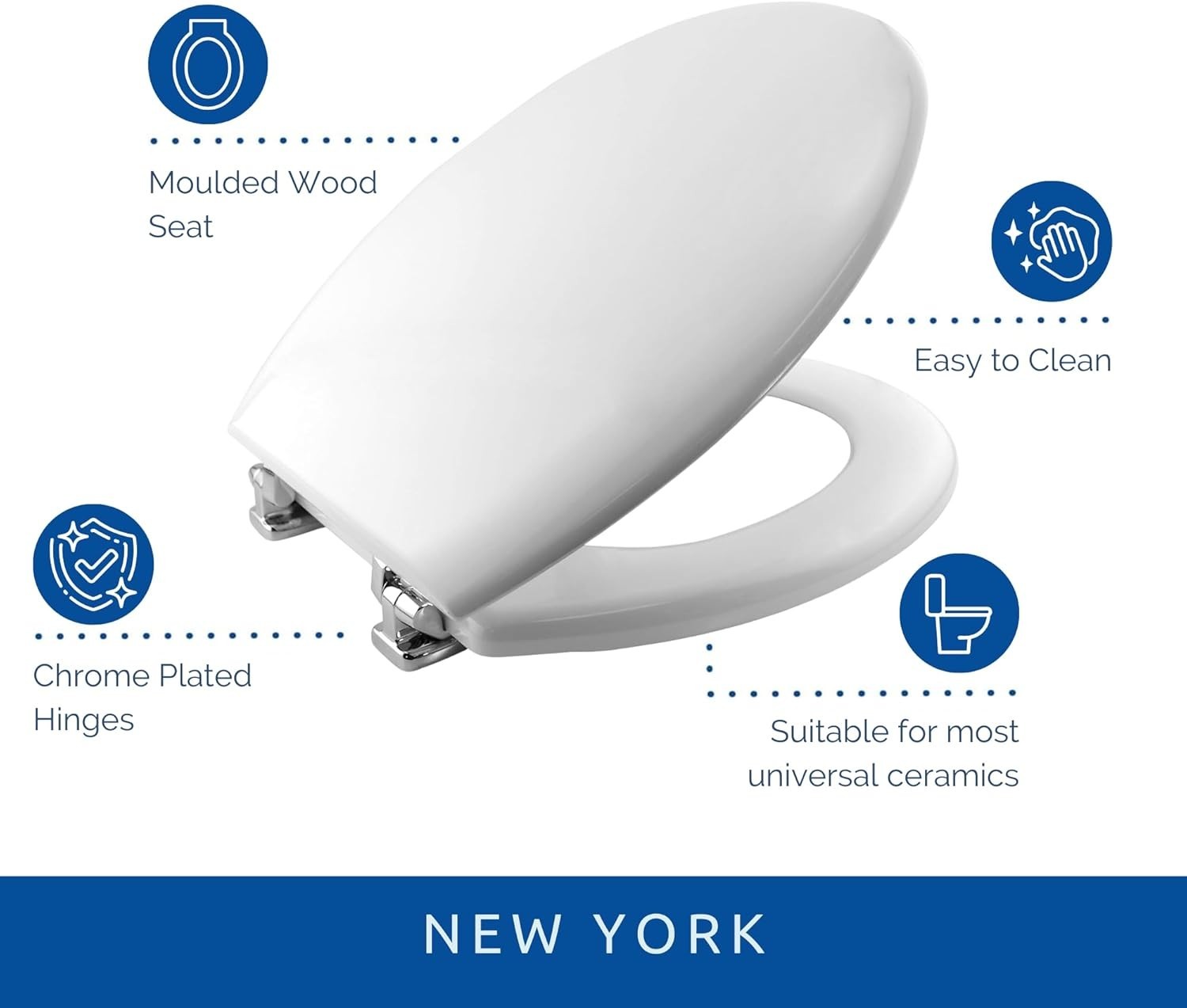Chester White Thermoplastic Toilet Seat Ultra-Fix Adjustable Hinges