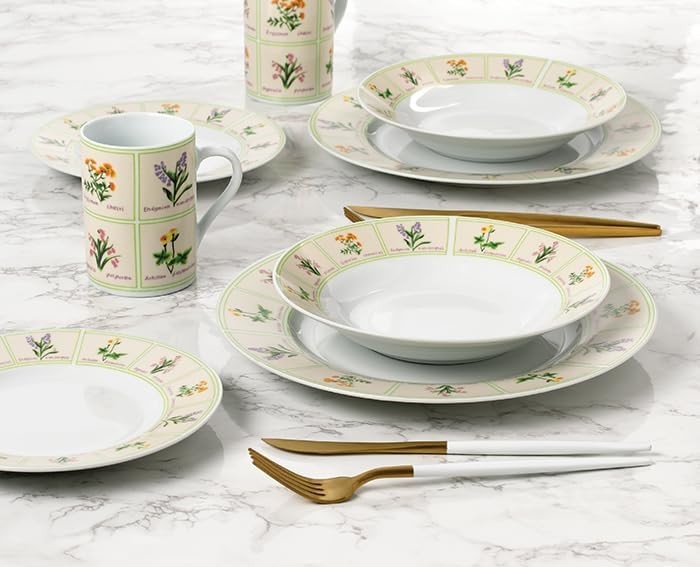 24pc Floral Porcelain Dinner Set Plates Bowls Mugs Service for 6