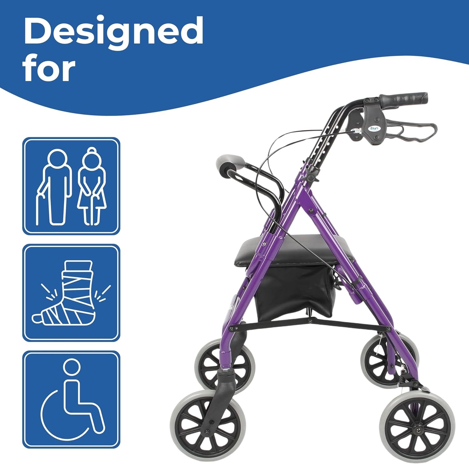 Lightweight Folding Rollator Walker with Seat Brakes Adjustable Handles Russet