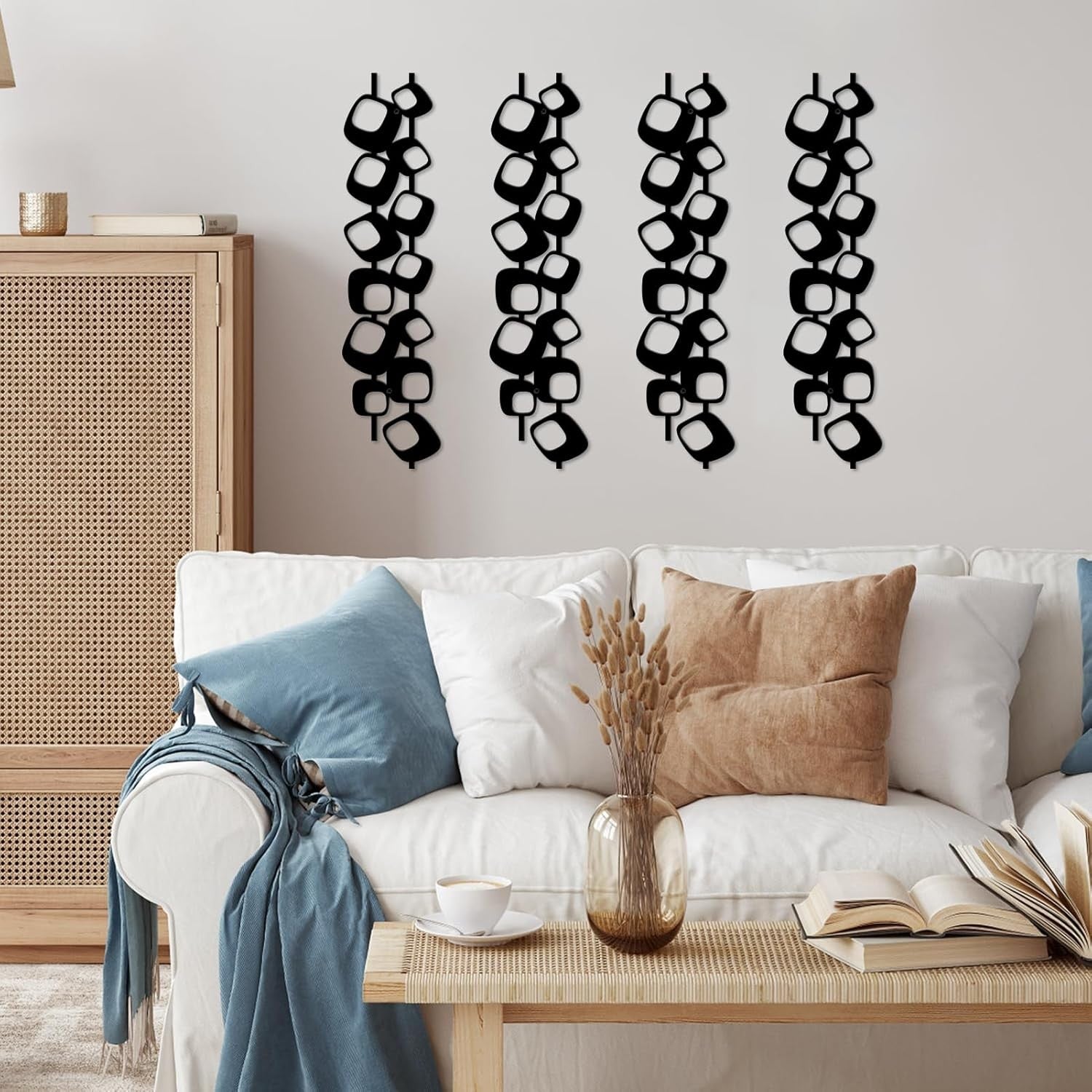 Set of 4 Black Metal Wall Art Modern Geometric 3D Decor