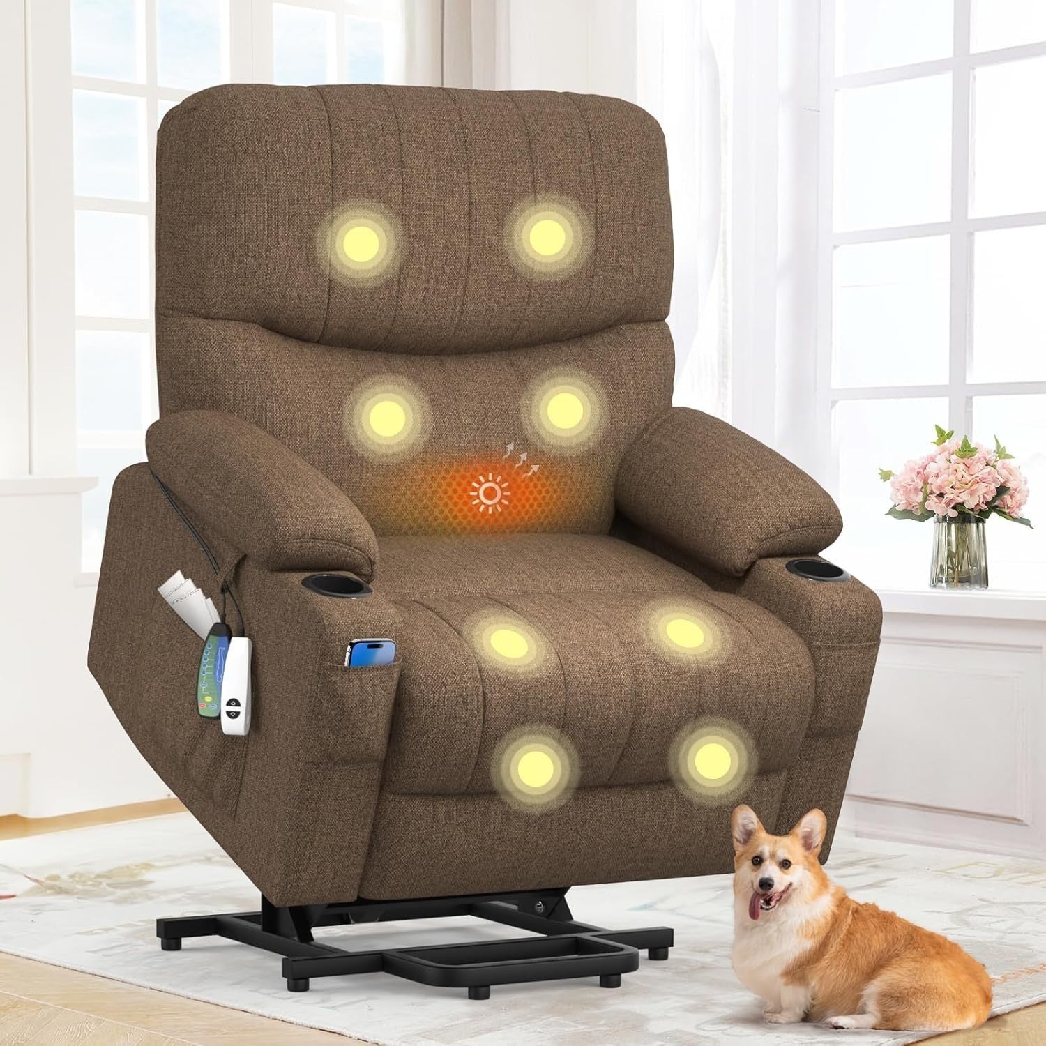 Electric Recliner Chair Massage Heat Oversized w/ Footrest USB Type-C Cup Holder