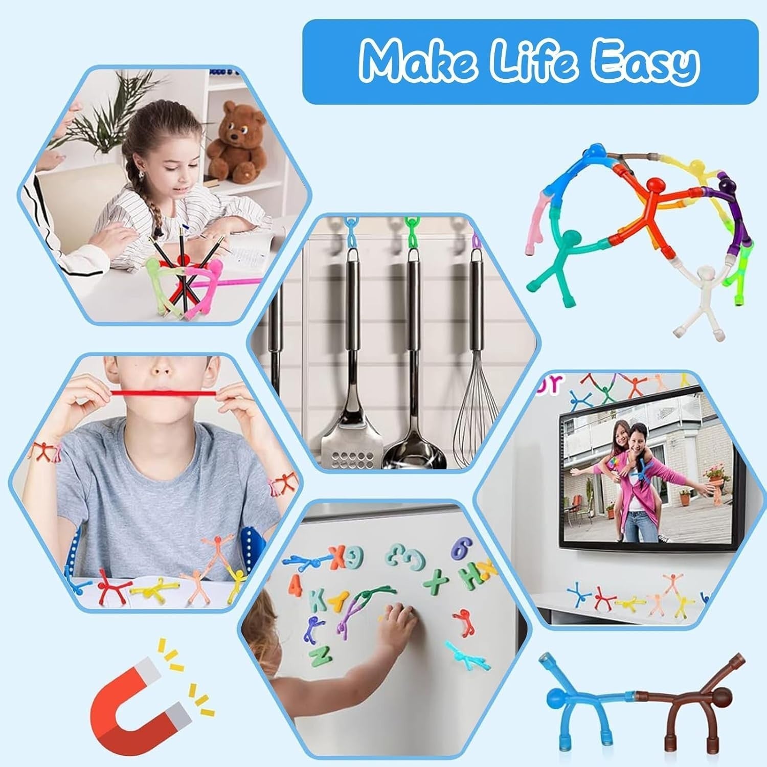 30 Pack Magnetic Fidget People Toys Colorful Mini Fridge Magnets Set