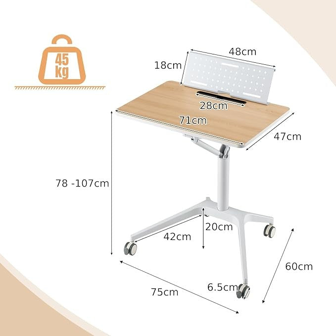 Height Adjustable Standing Desk Mobile Laptop Table Sit Stand Wheels