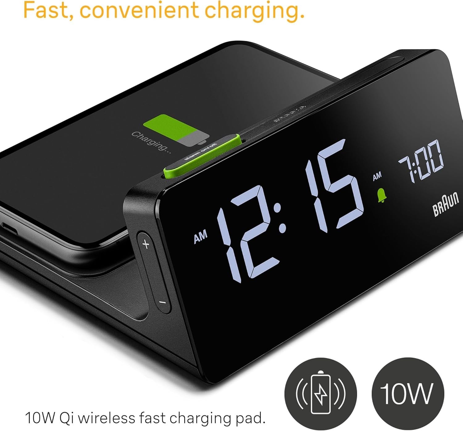 Wireless Charging Digital Alarm Clock LCD Auto Dimming Charge