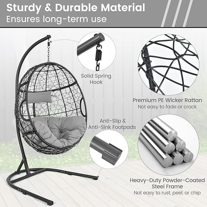 Luxury Hanging Egg Chair with Stand – Soft Cushion, 150kg Capacity