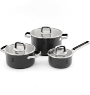 6Pcs Shadow Grey Stainless Steel Cookware Pot Set with Glass Lids Induction Safe