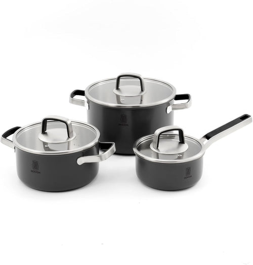 6Pcs Shadow Grey Stainless Steel Cookware Pot Set with Glass Lids Induction Safe