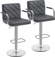 Dark Grey Adjustable Swivel Bar Stools Set of 2 Faux Leather Armchairs