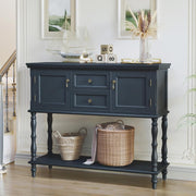 Retro Navy Blue Console Table with Storage Drawers & Shelf for Hallway