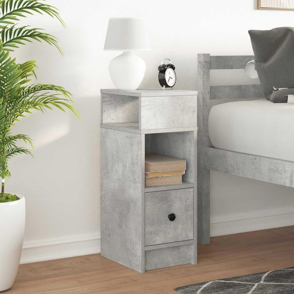 Concrete Grey Bedside Table with Drawer & Shelves | Modern Nightstand