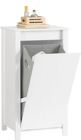 Bathroom Laundry Cabinet with Fold Out Basket Slim White Space Saving