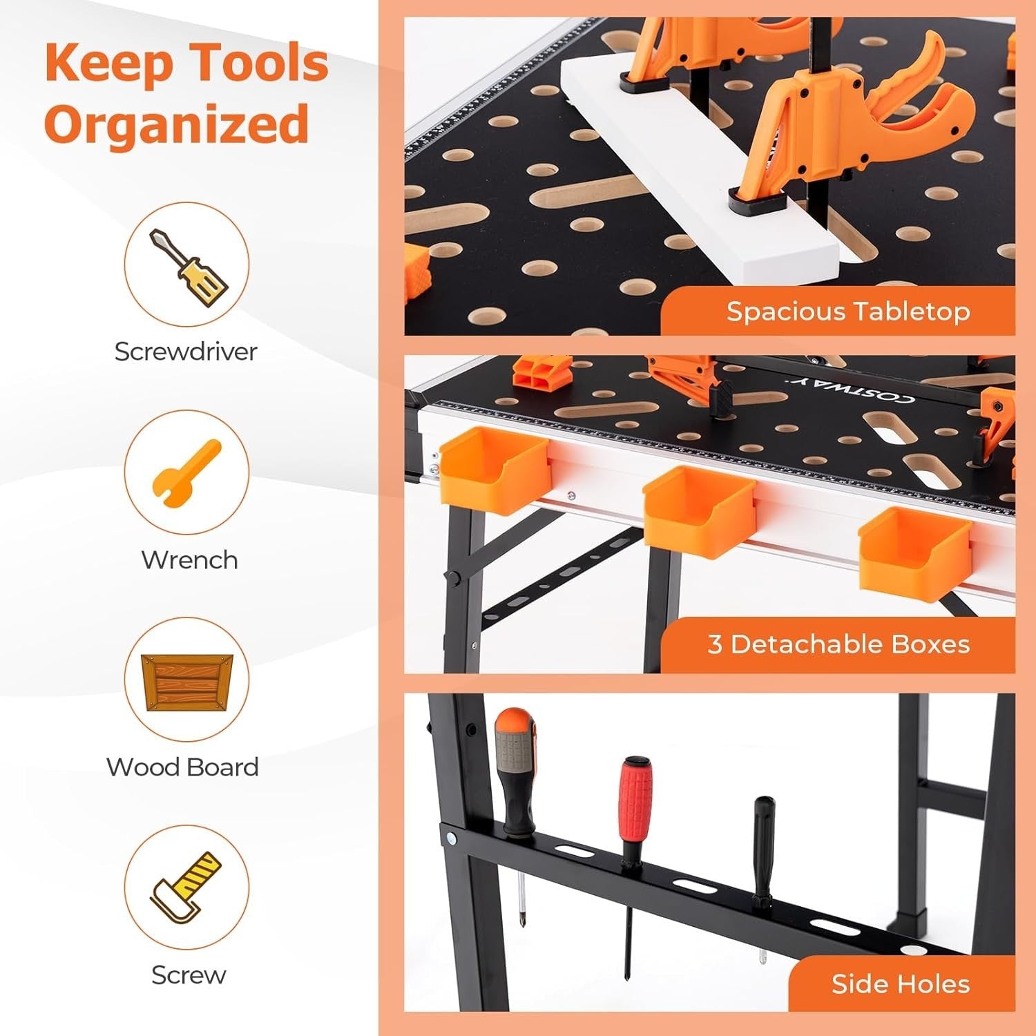 Folding Workbench 450kg Heavy Duty Table w/ Clamps Tool Boxes Portable 85x60