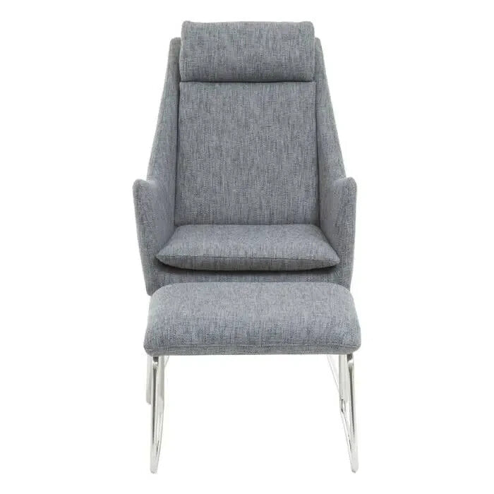 Grey Fabric Lounge Chair with Footstool Modern Metal Frame Armchair