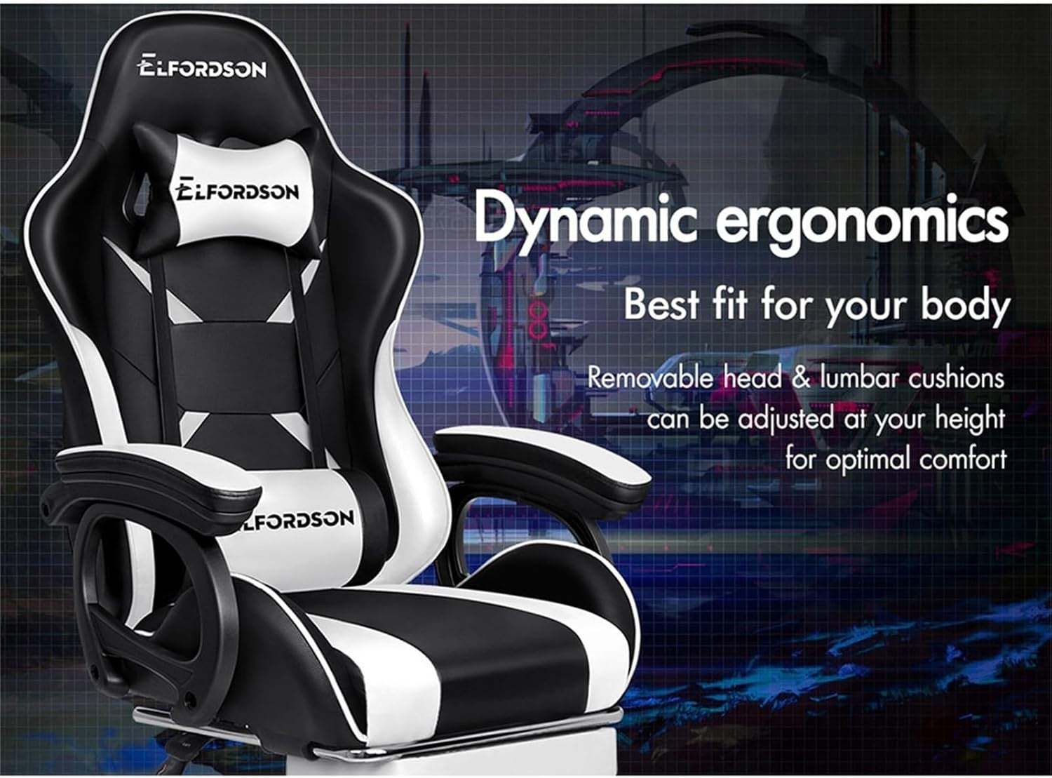 White PU Leather Gaming Chair Office Desk Recliner Massage Lumbar Support Wood F