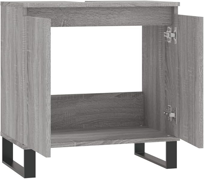 Grey Oak Under Sink Bathroom Cabinet 58cm Modern Vanity Unit