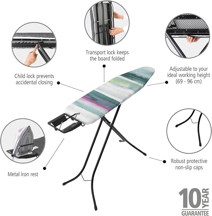 Compact Ironing Board 110x30cm Adjustable Height Non Slip Foldable