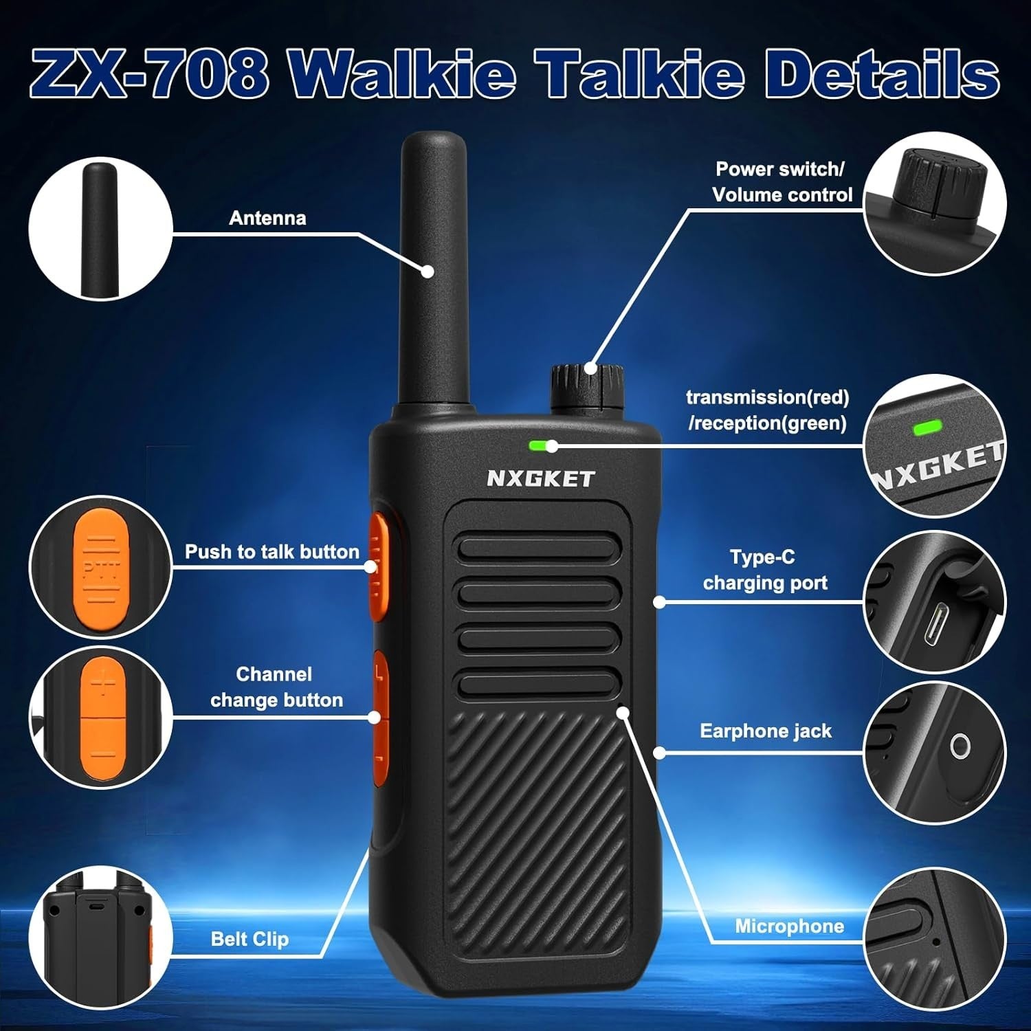 Long Range PMR446 Walkie Talkies Rechargeable 16 Channel 4 Pack