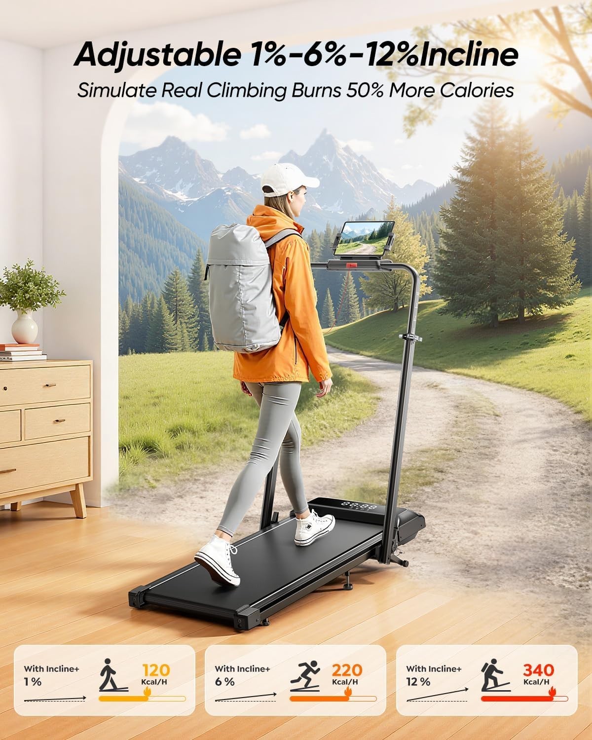 Under Desk Treadmill 2.5HP Home Walking Running Pad 9% Incline LED Display.
