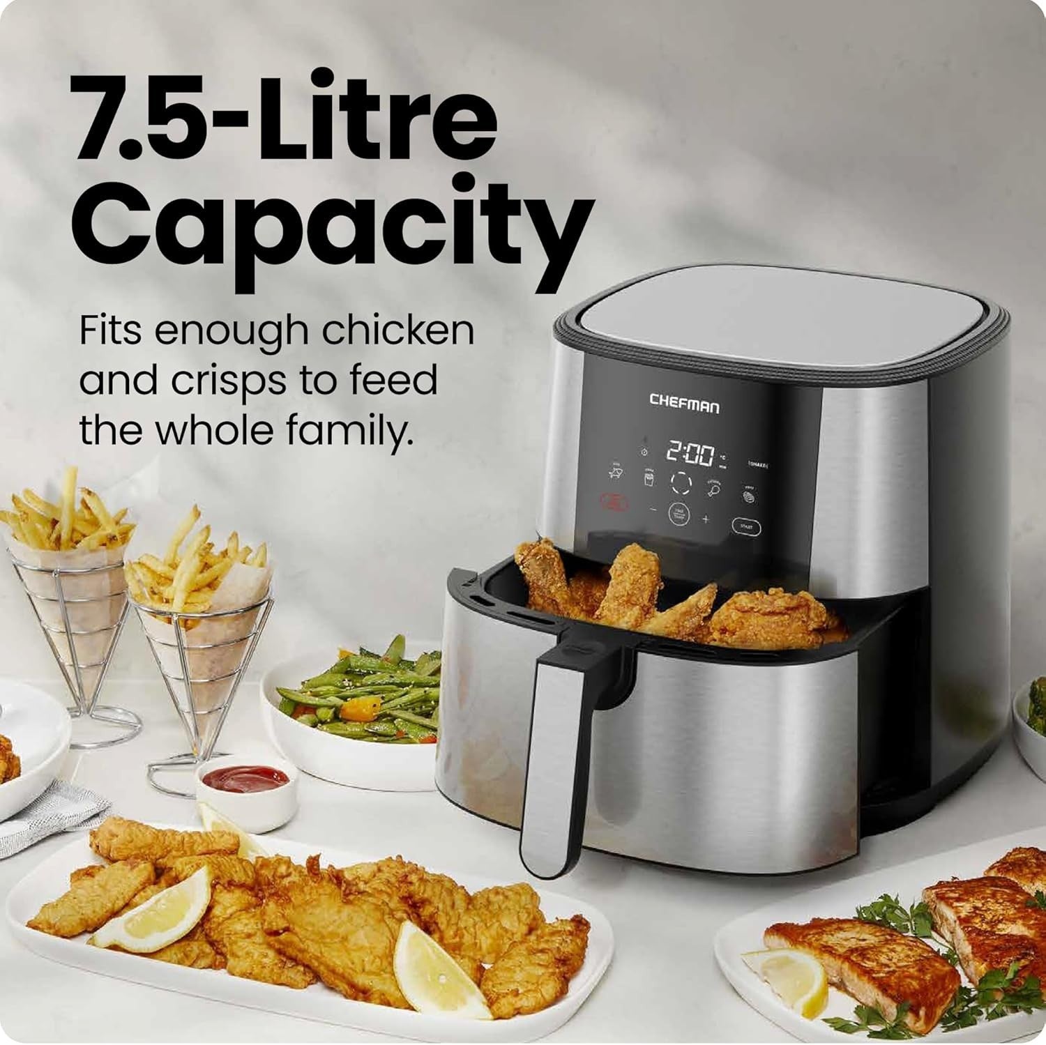 Air Fryer 7.5L XL Family Size, 1800W, No Oil, 4 Presets, Dishwasher Safe