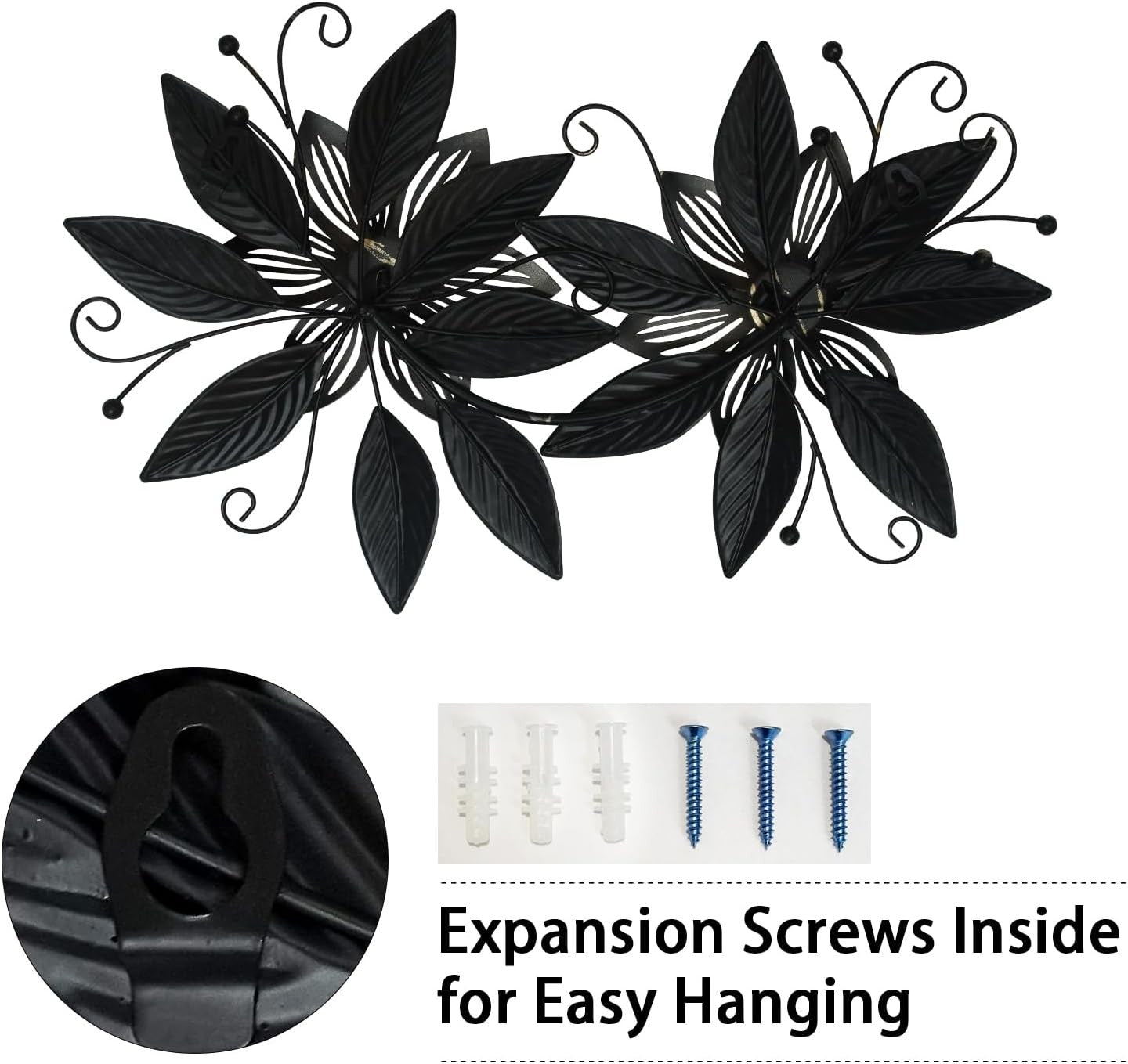 Black Gold Metal Flowers Wall Art 15 in 3D Multi-Layer Home Decor