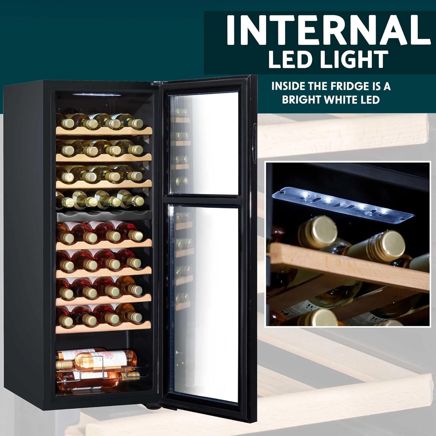 36 Bottle Dual Zone Wine Cooler Fridge Touch Screen LED Glass Door Black