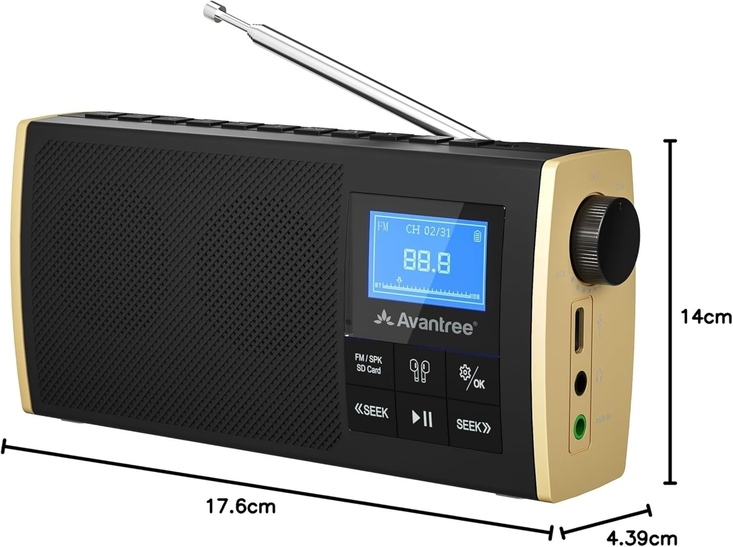 Portable FM Radio Bluetooth Speaker SD Player 11hr Rechargeable