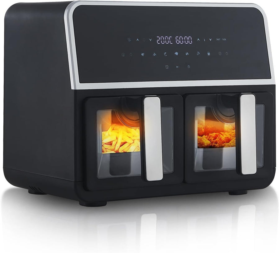 Dual Air Fryer 9L Double Basket 1700W Digital Two Zone Window