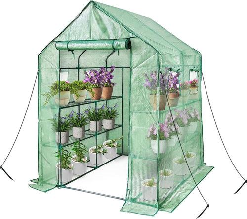 Walk-In Greenhouse 12 Shelves | Heavy-Duty Steel Frame | Reinforced PE Cover