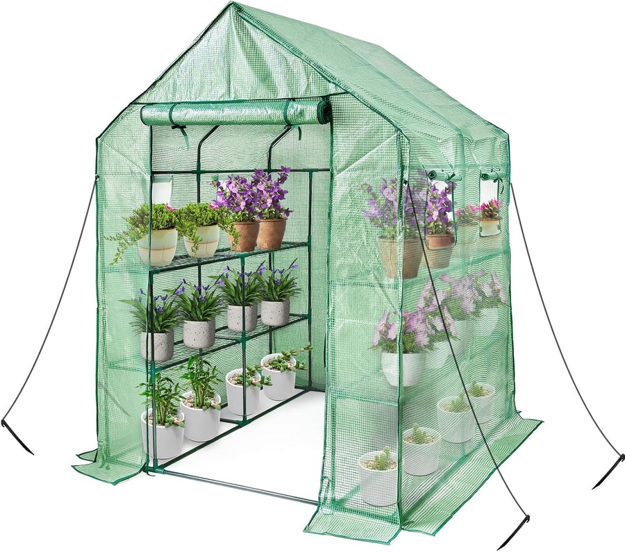 Walk-In Greenhouse 12 Shelves | Heavy-Duty Steel Frame | Reinforced PE Cover