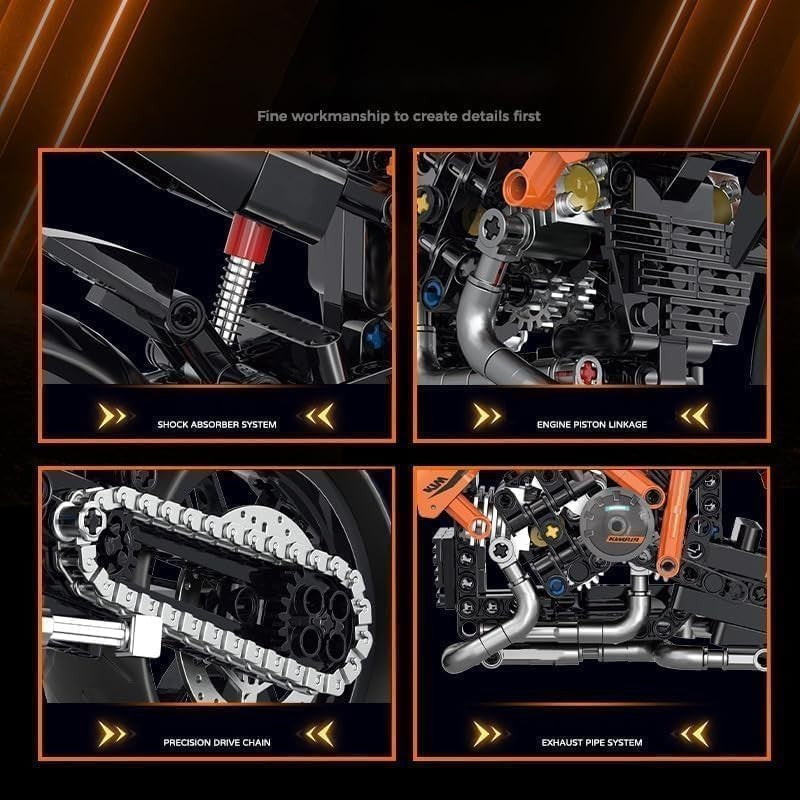 Motorcycle Building Kit 579 PCS, Realistic Orange Superbike Model