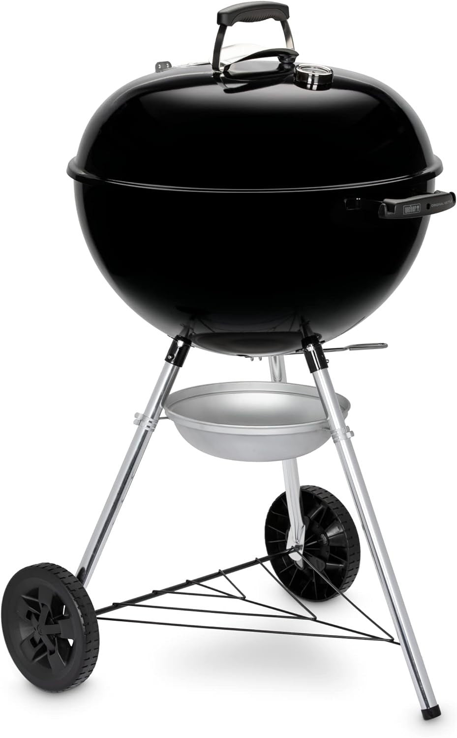 57cm Charcoal BBQ Grill with Lid Thermometer, Wheels & One-Touch Cleaning