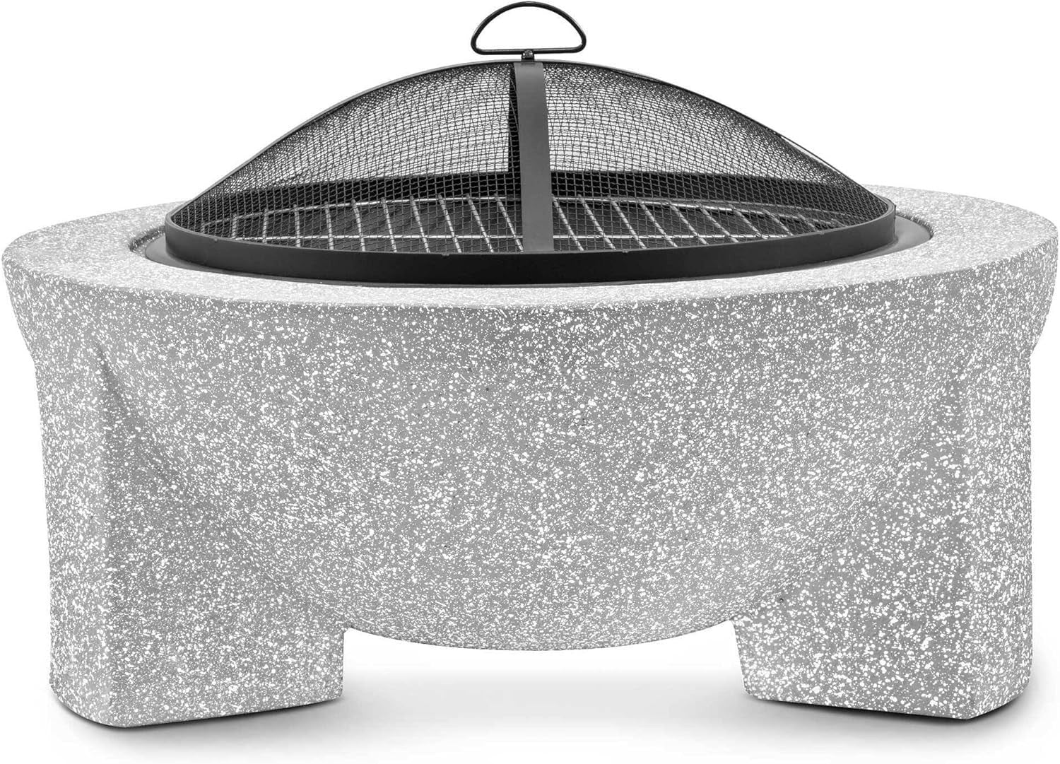 Large Outdoor Fire Pit BBQ Grill 75cm Round Concrete Finish w/ Mesh Cover