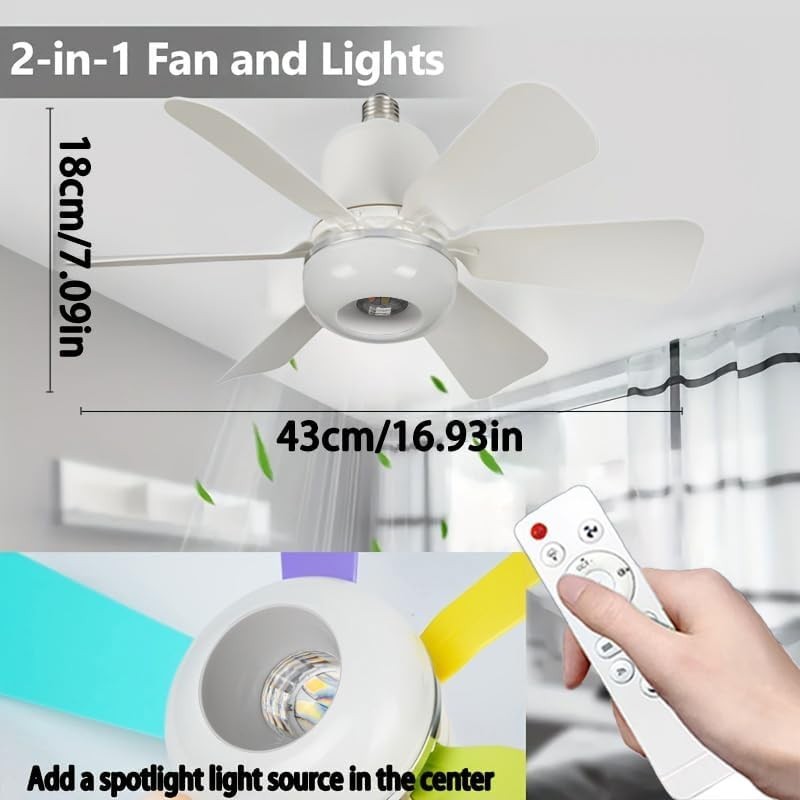 16.9-Inch Ceiling Fan with Light, Multicolour, Dimmable, Remote Control