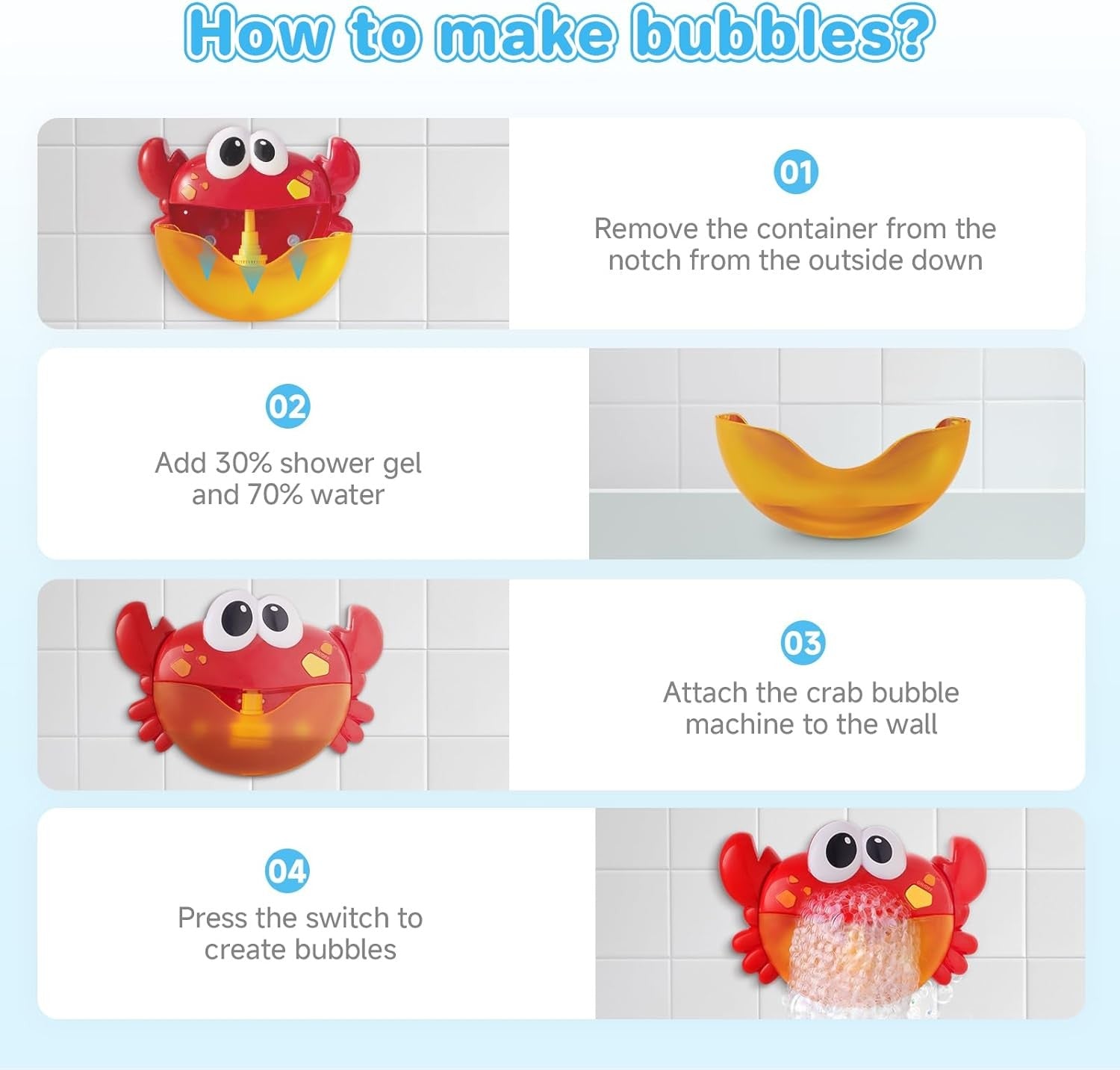 Crab Bath Bubble Machine with Music Baby Toddler Bath Toy Red