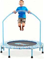 38'' Kids Trampoline Foldable Quiet Rebounder Adjustable Handle Light Blue