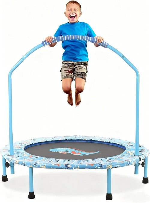 38'' Kids Trampoline Foldable Quiet Rebounder Adjustable Handle Light Blue