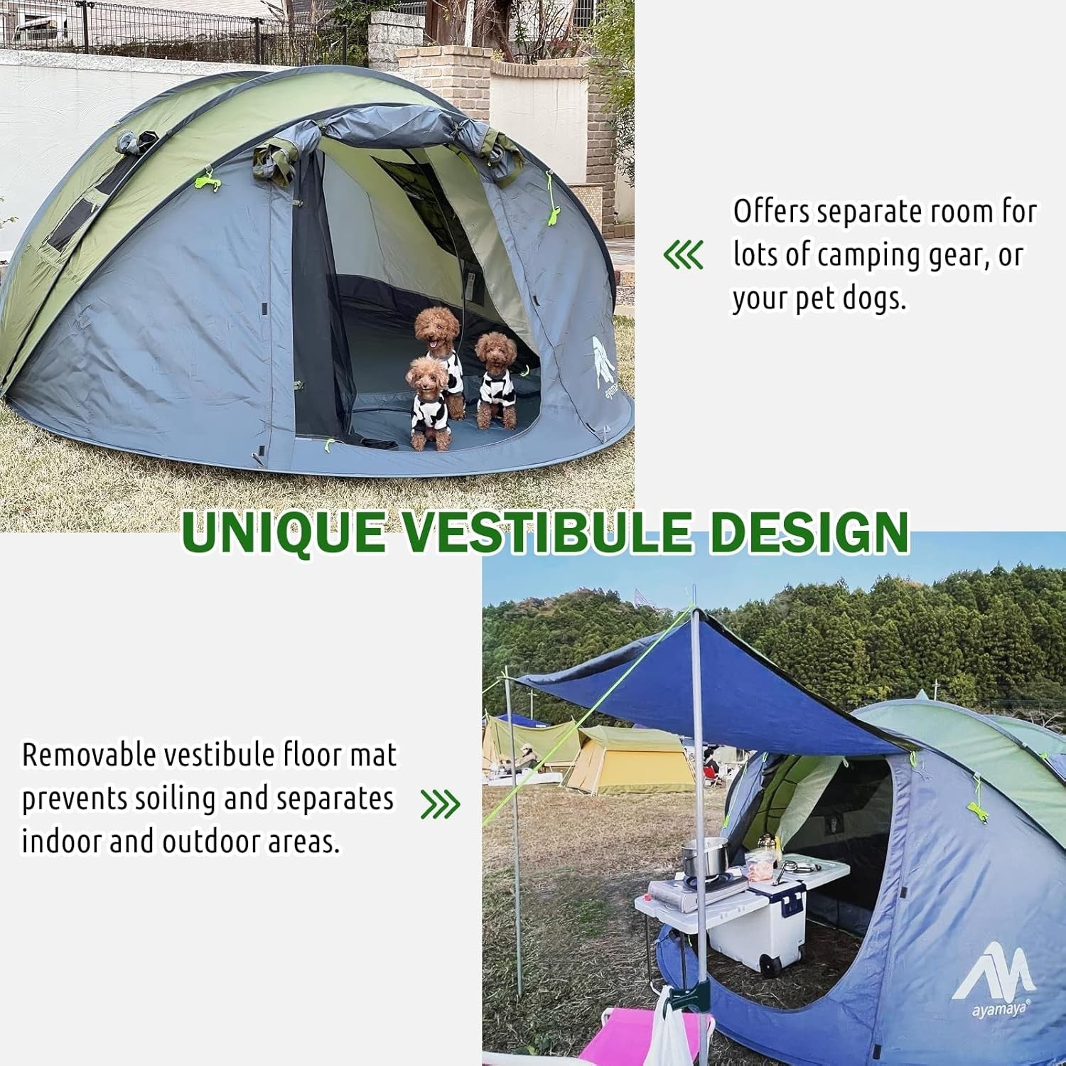 4-6 Man Pop Up Camping Tent Green 4 Season Waterproof