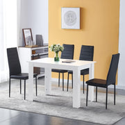 White Dining Table & 4 Black Leather Chairs Space-Saving Set for Small Spaces