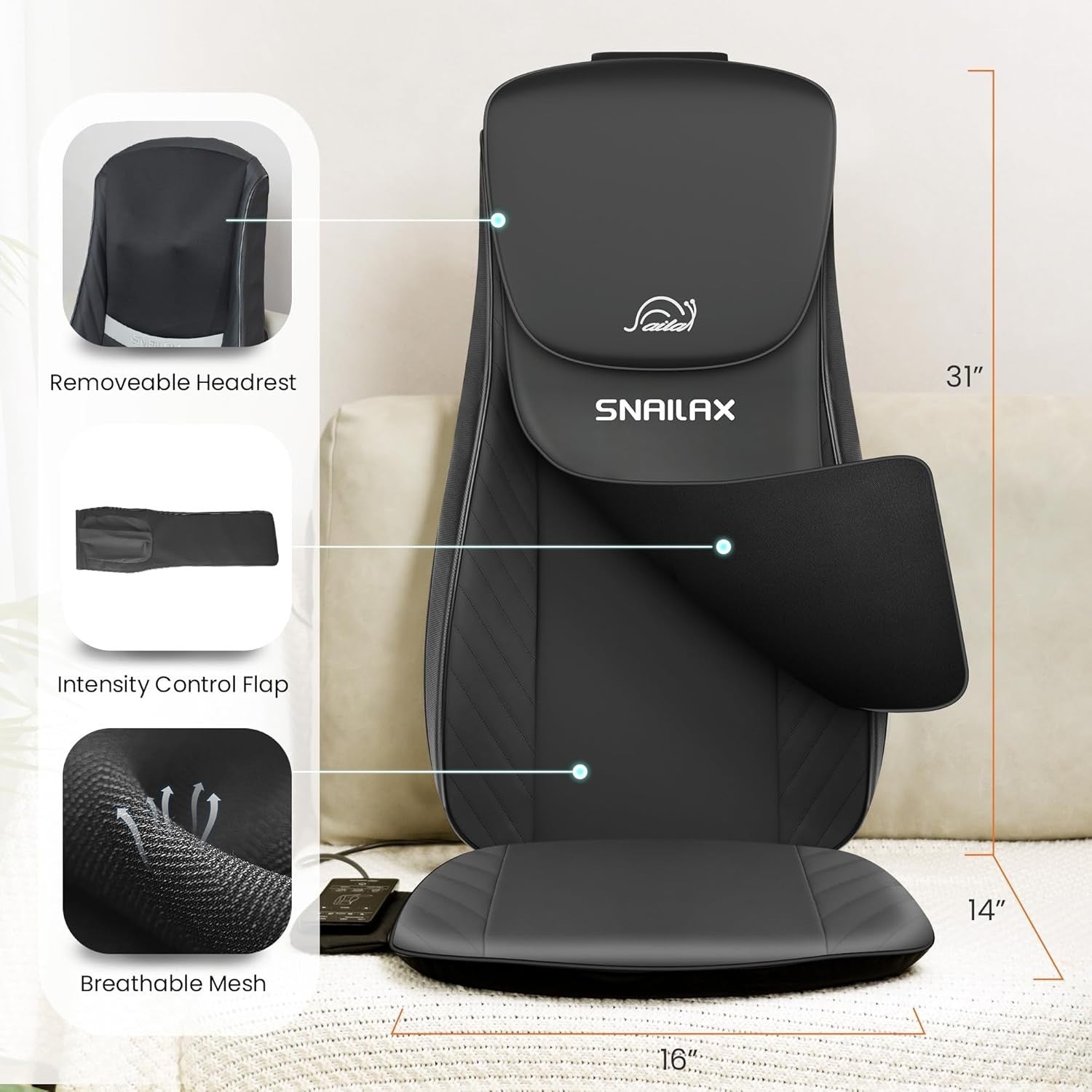 Shiatsu Neck & Back Massager with Heat Deep Kneading Chair Pad Adjustable