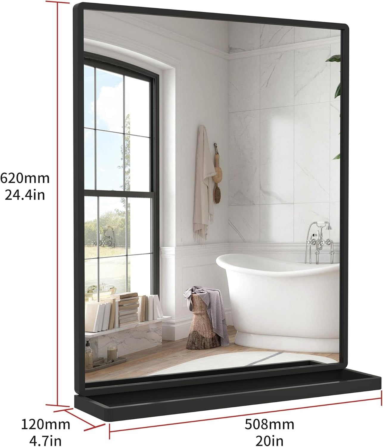 Modern Black Wall Mirror with Shelf 62x50cm – Sleek, Scratch-Resistant