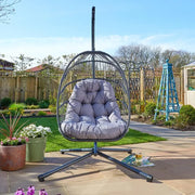 Hanging Egg Chair Outdoor Indoor Rattan Seat w/ Cushion Garden Swing Seat
