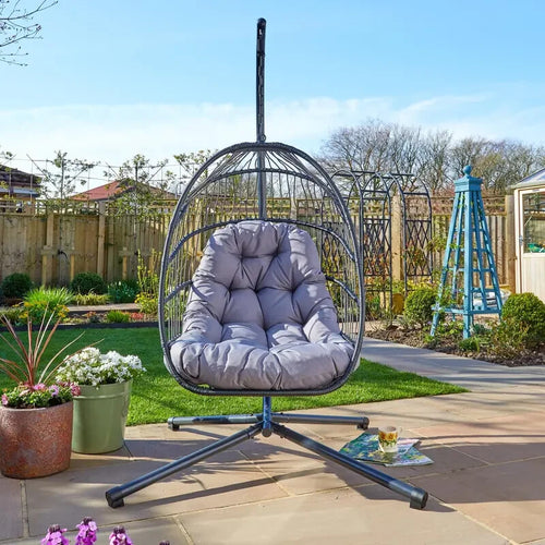 Hanging Egg Chair Outdoor Indoor Rattan Seat w/ Cushion Garden Swing Seat