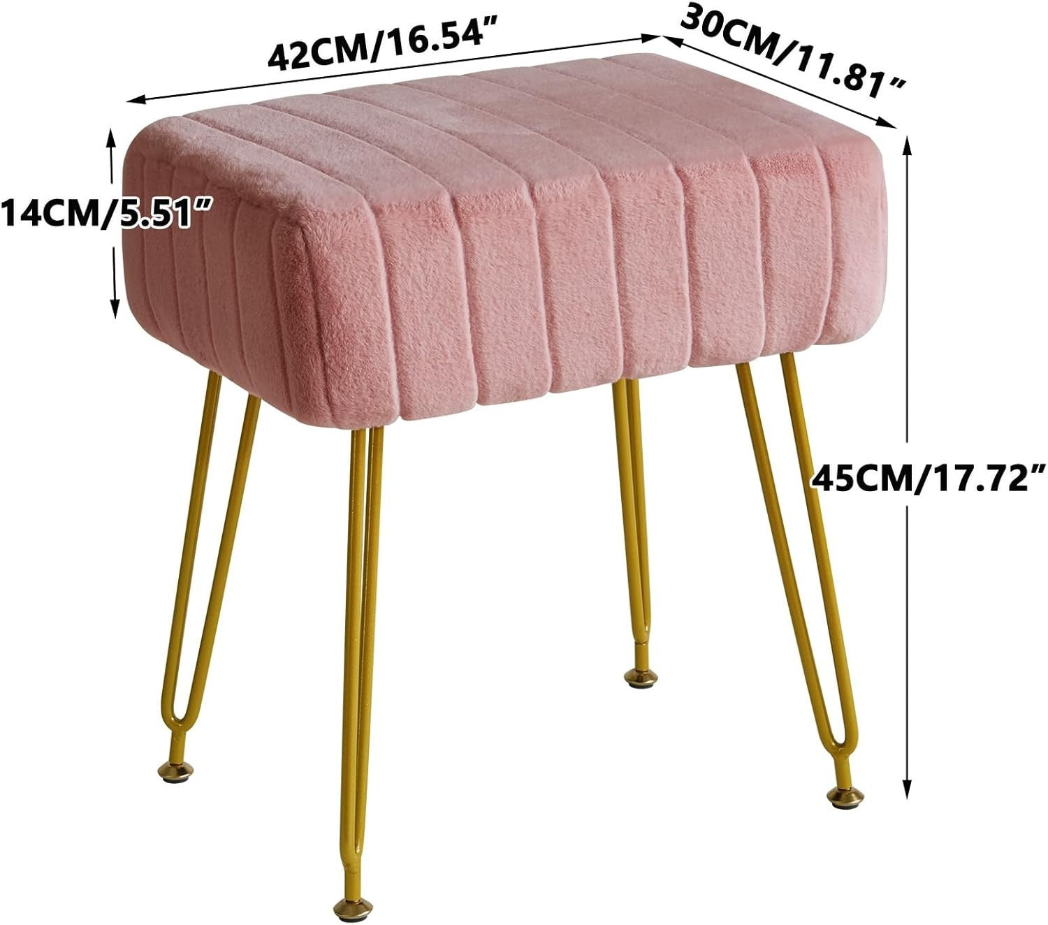 Pink Velvet Footrest Ottoman – Modern Vanity Stool with Gold Metal Legs