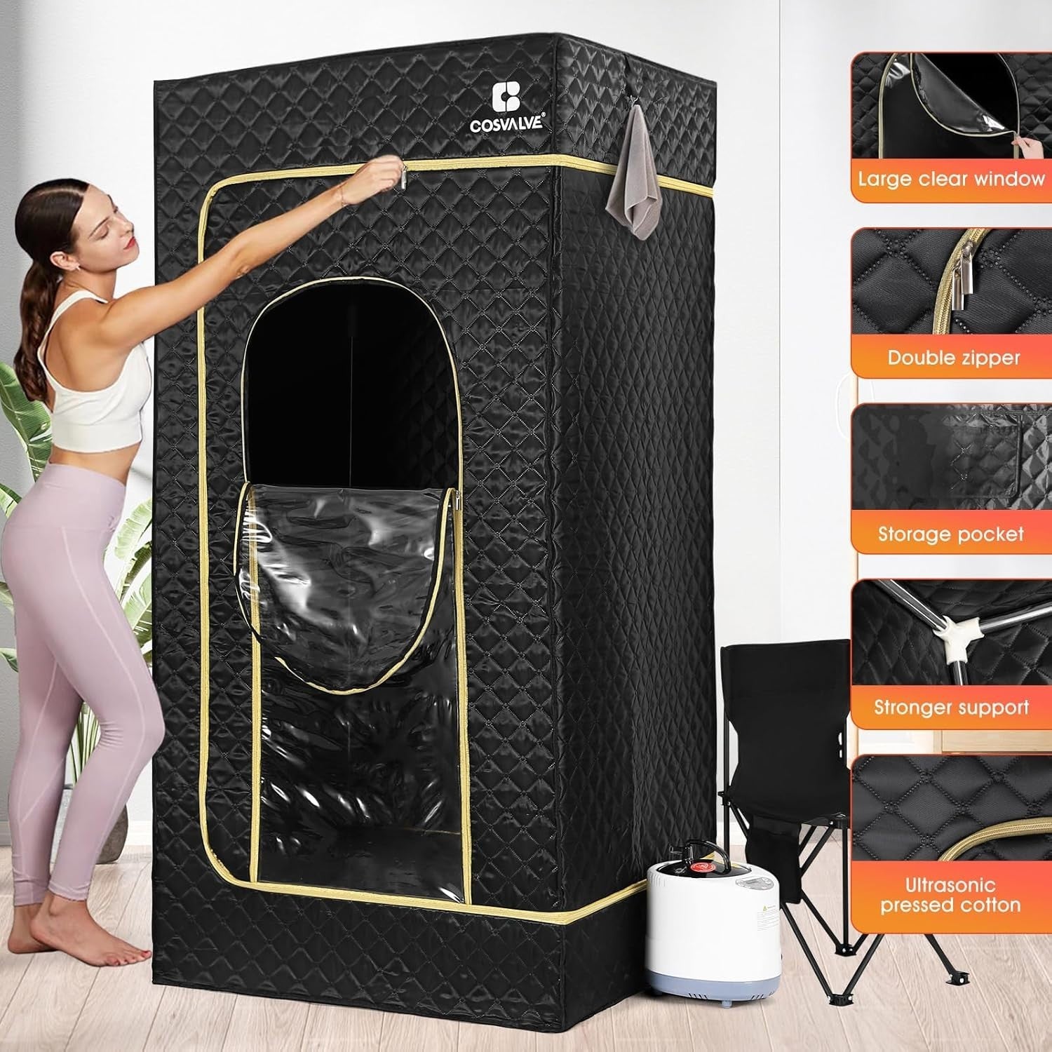 Full Size Portable Steam Sauna Home Spa Box 4L 1600W Fast Heat 16-Level Detox